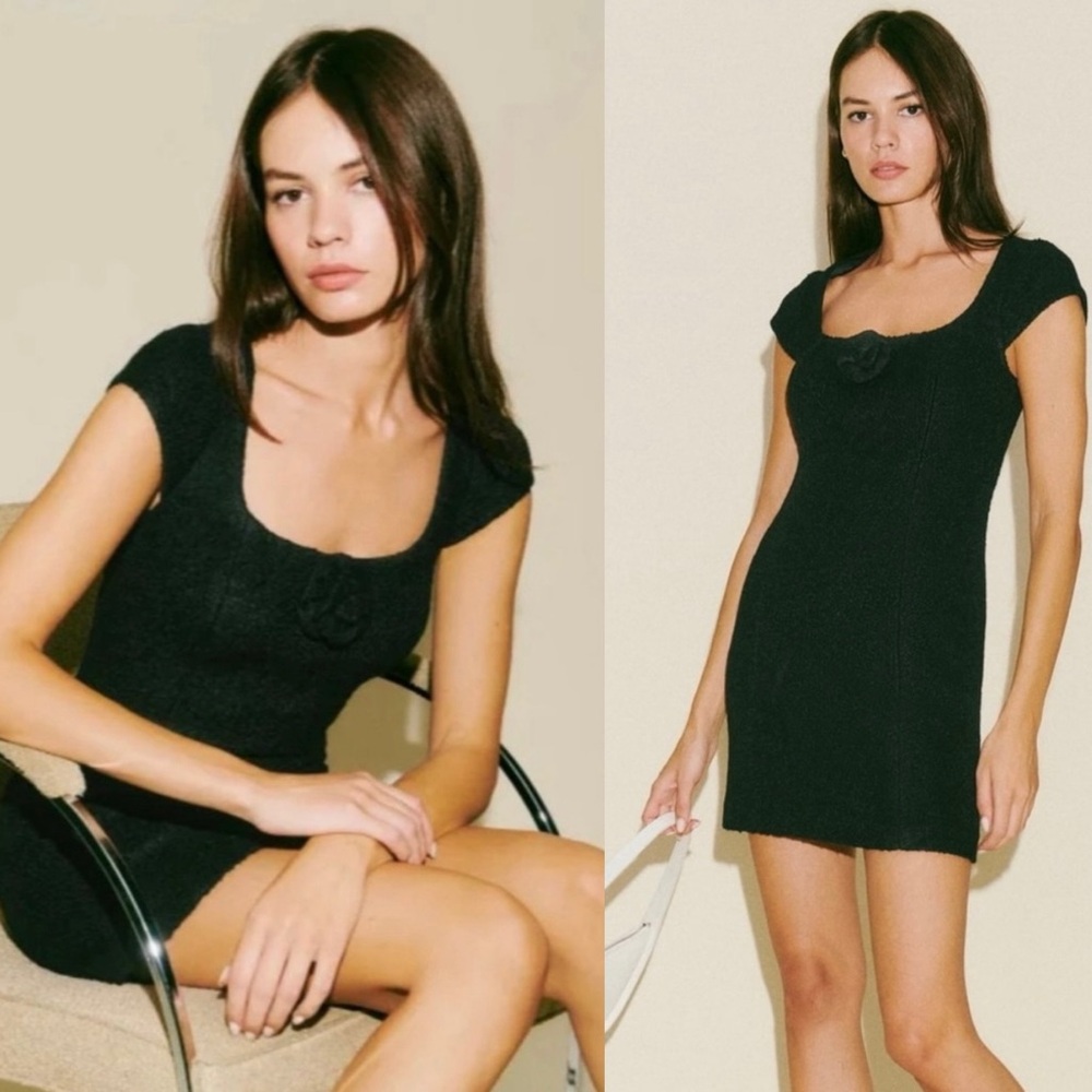Reformation Zada Wool Dress Black Size 12 - Picture 2 of 7